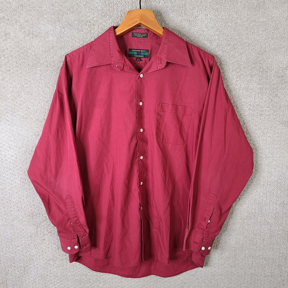 Alexander Julian Shirt Mens L Burgundy Button Down Cotton Blend Long Sleeve